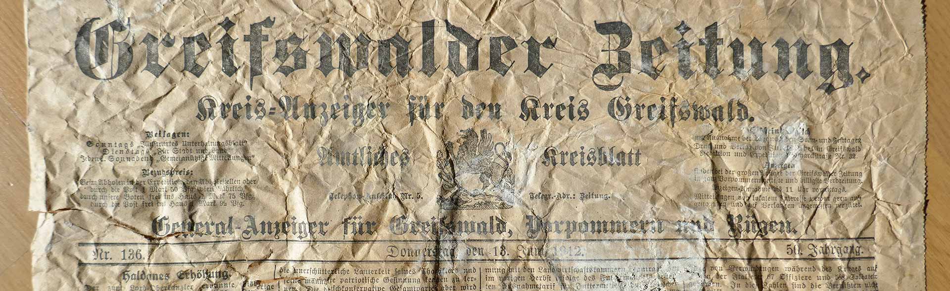 OJC-Greifswald: Alte Greifswalder Zeitung aus dem kernsanierten Haus